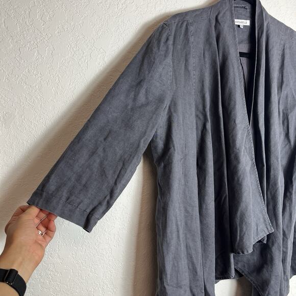 Annabelle Grey Linen Open Front Cardigan draped, 3/4 sleeve, breathable, size 10 - Picture 2 of 8